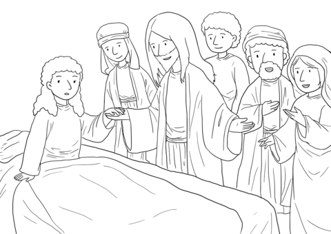 Mark 5 41 42 Jairus' Daughter & Bleeding Woman Coloring Page